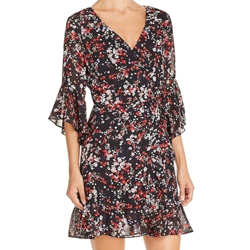 NEW Lucy Paris Red/Black Floral Wrap w/ Side Tie & Ruffle Sleeve/Skirt